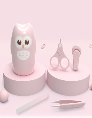 High Quality Baby Manicure Pedicure Kit Nail Clipper Scissor Tweezer Nail File Bear Nasal Aspirator Set for Newborn Infant Toddler PINK